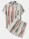 Mens Striped Chest Pocket Button Up Holiday Two Pieces Outfits - Beige