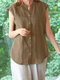 Solid Casual Stand Collar Blouse For Women - Khaki