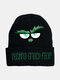 Men & Women Cute Cartoon Green Monster Pattern Knitted Hat Ski Cap All-match Beanie Hat - Black