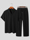 Mens Textured Shawl Collar Two Pieces Outfits - Black