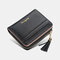 Women RIFD Tassel PU Leather Multi-card Slots Photo Card Money Clip Short Wallet Purse - Black