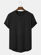 Mens Solid Color Curved Hem Cotton Casual Short Sleeve T-Shirts - Black