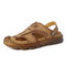 Men Hollow Out Hand Stitching Lazy Slip-on Casual Outdoor Sandals - Brown