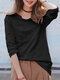T-shirt casual da donna a manica lunga tinta unita Collo - Nero