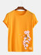 Mens Cherry Print Japanese Style O-Neck Short Sleeve T-Shirt - Yellow