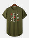 Mens Geometric Graphics High Low Curved Hem Sport Short Sleeve T-Shirts - Army Green
