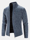 Mens Knitted Stand Collar Zip Up Casual Cardigans With Slant Pocket - Blue