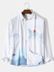 Mens Chinese Landscape Ink Painting Print Casual Long Sleeve Shirts - White