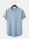 Mens Solid Color Curved Hem Cotton Casual Short Sleeve T-Shirts - Light Blue