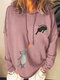 Casual Cats Fish Funny Print Plus Size Hoodie - Pink