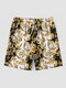 Men Baroque Print Stick Swimwear Quick Dry Board Shorts - Black