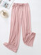 Women Solid Color Casual Comfortable Home Wide Legs Drawstring Panty - Pink