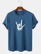Mens Gesture Graphic Crew Neck Casual Short Sleeve Cotton T-Shirts - Blue