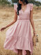 Hollow Solid Color V-neck Sleeveless Casual Dress For Women - Pink