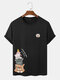 Hombre Cartoon Gato Paw Printed Crew Cuello Camisetas de manga corta - Negro