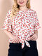 Plus Size Tie-up Design Calico Print Blouse - Pink