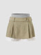 Multicolor Stitch Invisible Zip Elastic Waist Mini Skirt - Khaki
