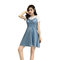 Fake Two-piece Stitching Short-sleeved Cowboy Strap Dress - Photo Color