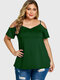 Solid Color Off-shoulder Short Sleeve Plus Size T-shirt for Women - Green