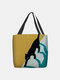 Women Black Cat Patchwork Pattern Print Shoulder Bag Handbag Tote - Yellow