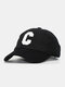 Unisex Corduroy Solid Color C Letter Embroidered Soft Top All-match Baseball Cap - Black