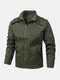 Mens Cotton Solid Color Zip Front Casual Jackets With Pockets - Green