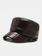 Men PU Solid Color Plus Velvet Thicken Built-in Ear Protection Embroidery Thread Patchwork Letter Label Flat Cap - Brown