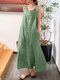 Solid Sleeveless Pocket Vintage Dress For Women - Green