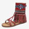 Embroidered Zipper Opened Toe Mid Claf Gladiator Sandals For Women - Red