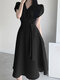 女性ソリッド V ネックカジュアル半袖ドレスとベルト - 黒