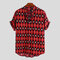 Mens Vintage Wave Point Stand Collar Short Sleeve Loose Casual Shirts - Red