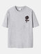 Plus Size Mens Rose Chest Printed 100% Cotton Casual Short Sleeve T-Shirts - Gray