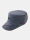 Men Washed Distressed Cotton Sutures Letter Embroidery Casual Sunscreen Military Cap Flat Cap - Blue