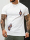 Mens Ethnic Argyle Pattern Crew Neck Short Sleeve T-Shirts - White