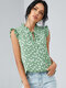 Floral Print Tie Front Ruffle Trim Sleeveless Tank Top - Green