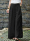 Casual Solid Pocket Wide Leg Pants For Women - Black