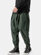 Mens Chinese Style Fashion Plain Plaid Loose Casual Drawstring Harem Pants - Army Green