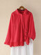 Solid Color Lace Hollowed Hem Long Sleeve Irregular Blouse - Red
