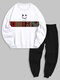 Mens Smile Ethnic Geometric Print Pullover Sweatshirt Two Pieces Outfits Winter - White