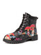 Large Size Women Lovely Mushroom Print Lace-up Comfortable Tooling Boots - Black