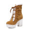 Big Szie Winter Keep Warm Lace Up Cotton Chunky Heel Ankel Boots - Yellow