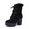 Big Szie Winter Keep Warm Lace Up Cotton Chunky Heel Ankel Boots - Black