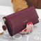 Women Faux Leather Solid Multi-function Long Wallet 9 Card Slots Phone Clutch Bags  - Wine Red