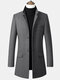 Mens Winter Warm Solid Color Woolen Mid-long Long Sleeve Button Coat - Gray