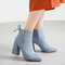 Women Comfy Suede Pointed Toe Zipper Chunky Heel Short Boots - Blue