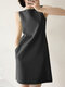 Pocket Designed Back Zipper Sleeveless Cew Neck Dress - Black