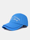 Unisex Cotton Letters Embroidery Double-layer Brim Curved Eaves Soft Top Vintage Sunshade Baseball Cap - Blue