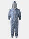 Men Gray Camo Loungewear Jumpsuit Thicken Thermal Loose Zip Down Hooded Home Pajamas With Pockets - Gray