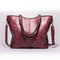 Women Retro Oil Wax Tote Bag Large Capacity Handbag Solid Leisure Crossbody Bag - Purple