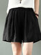 Cotton Solid Pocket Elastic Waist Casual Shorts - Black